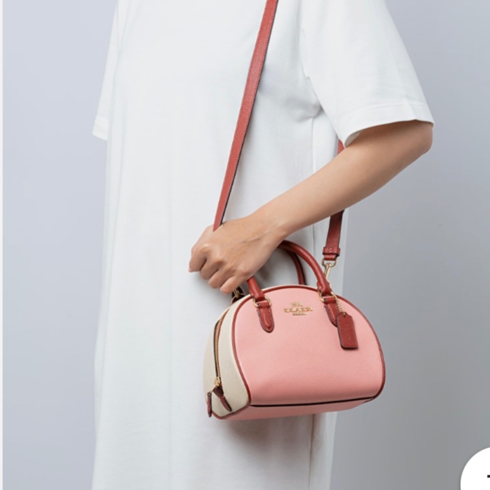 Original COACH Sydney Satchel In Colorblock Crossbody Pink Maroon